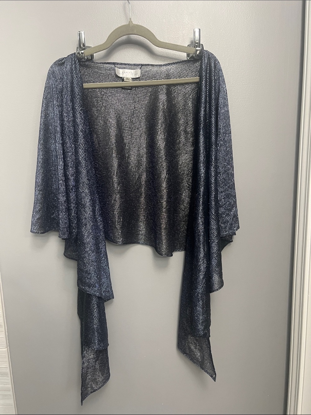 Shimmery Navy Blue Draped Open-Front shawl